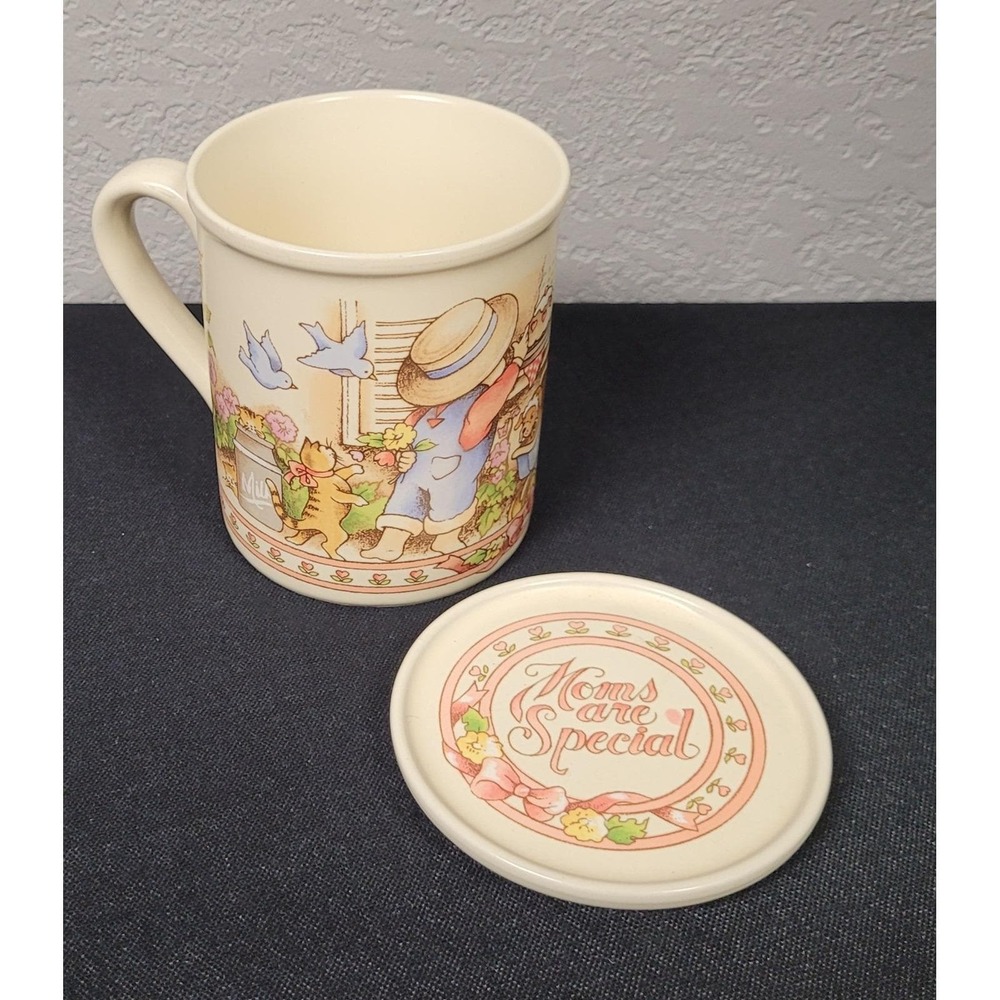 Vintage 1990 Watkins Country Kids "Moms Are Special" Ceramic Mug And Coaster Set